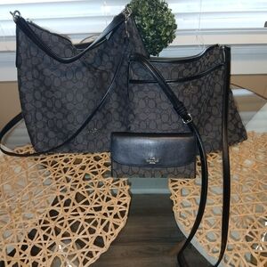 Coach Black and Gray Signature Shoulder Bag Set